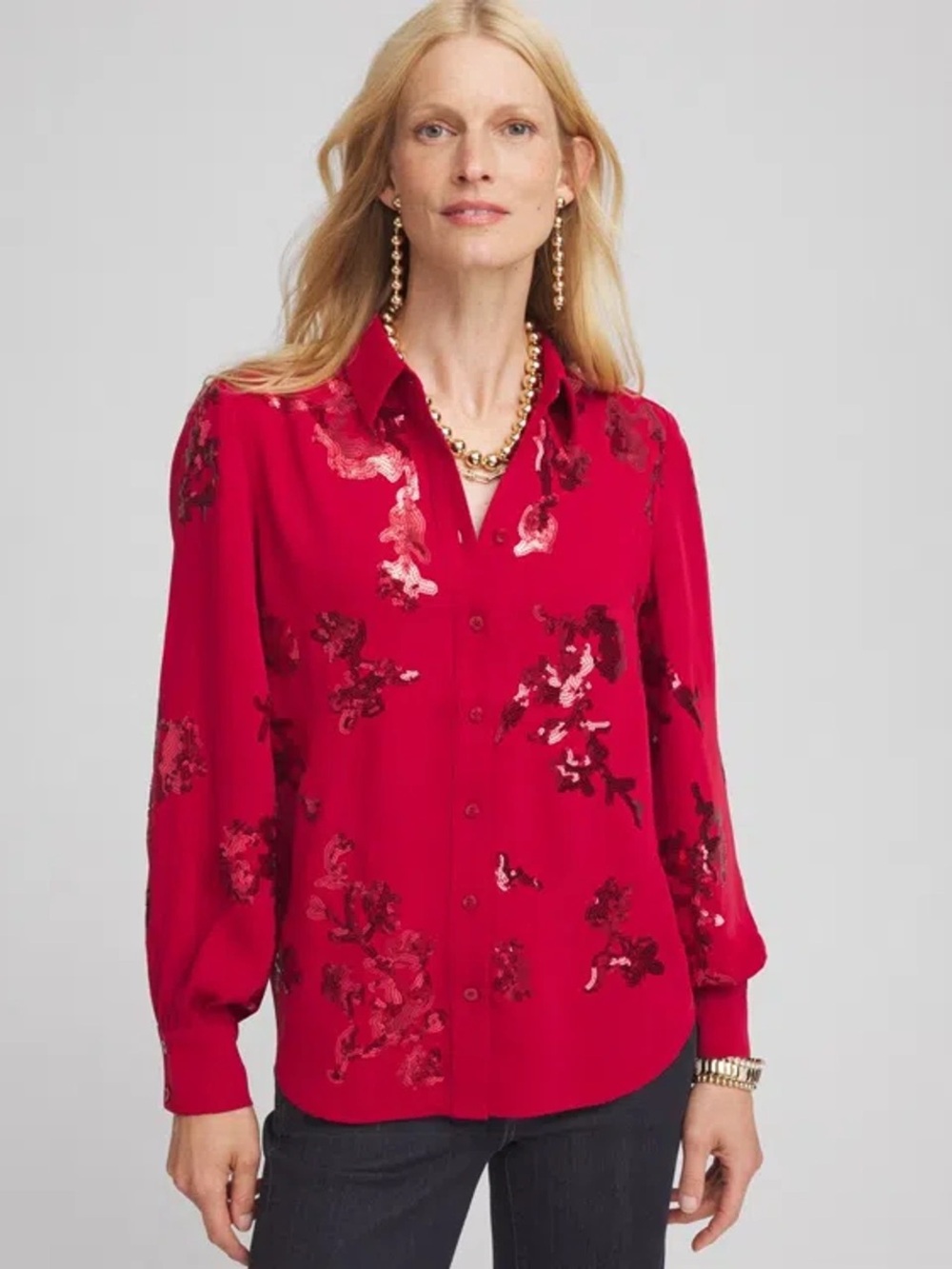 NWT Chico’s Red Allure Sequin Embellished Blouse